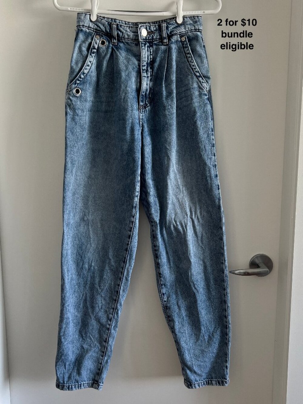 Garage Mom Jeans High Rise Acid Wash Blue Denim Tapered Ankle Fit 24